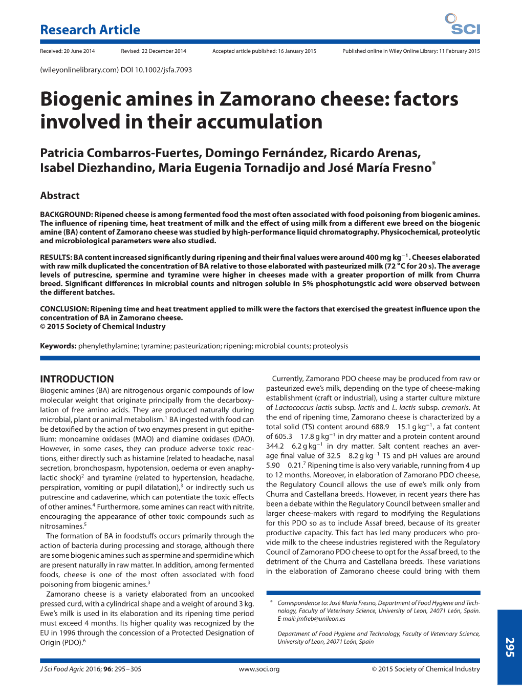 Biogenic Amines in Zamorano Cheese