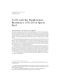U-232 and the Proliferation- Resistance of U-233 in Spent Fuel