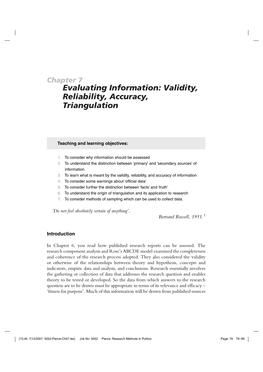 Evaluating Information: Validity, Reliability, Accuracy, Triangulation