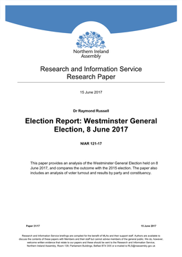 Westminster General Election, 8 June 2017