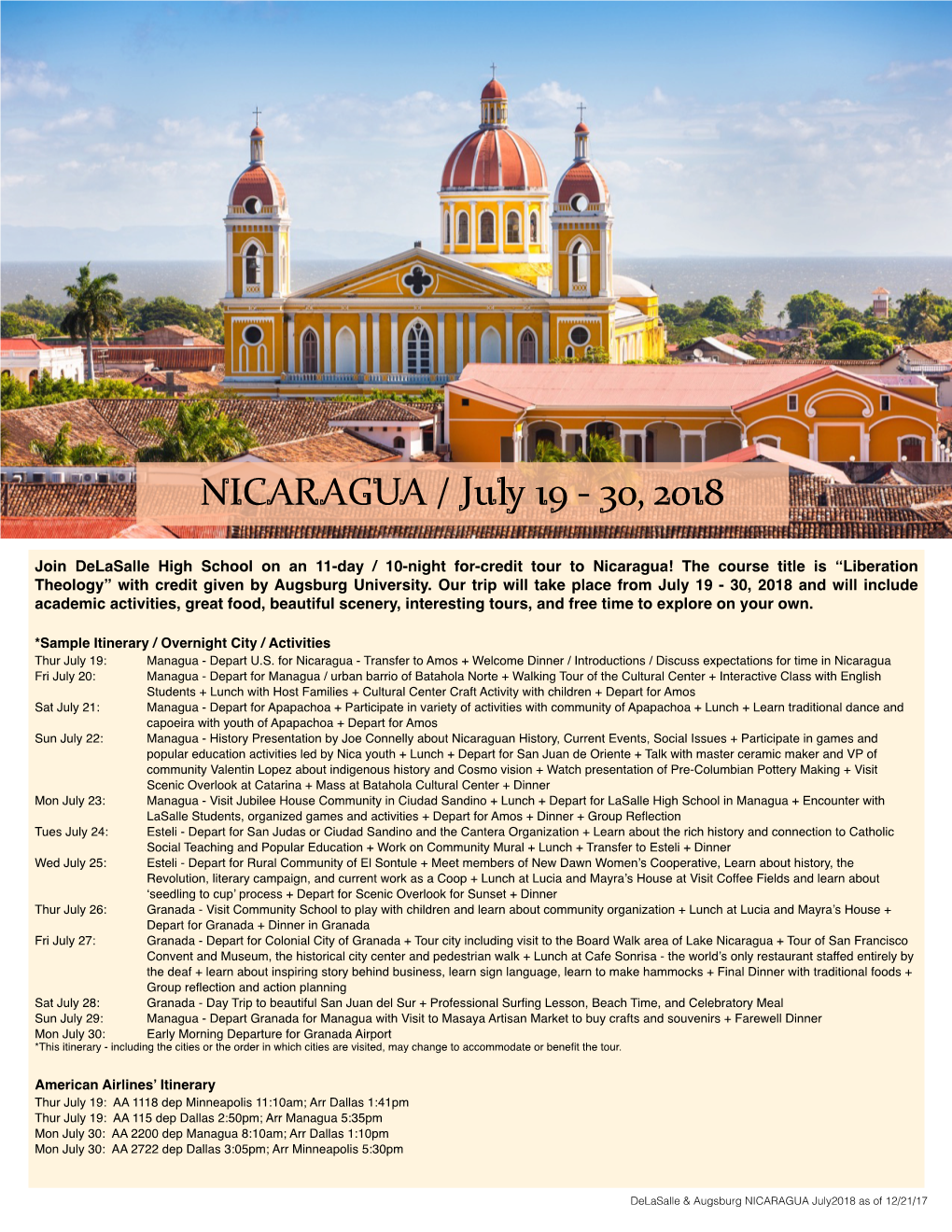 Delasalle NICARAGUA July 2018 2Pg Brochure