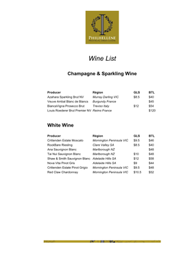 Philhellene Wine List