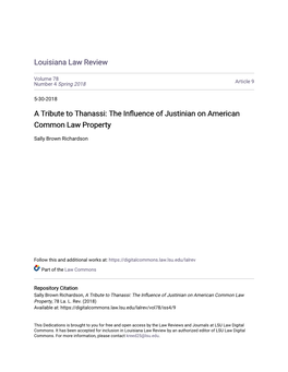The Influence of Justinian on American Common Law Property