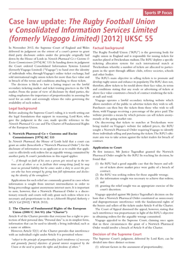 Case Law Update: the Rugby Football Union V Consolidated Information Services Limited (Formerly Viagogo Limited) [2012] UKSC 55