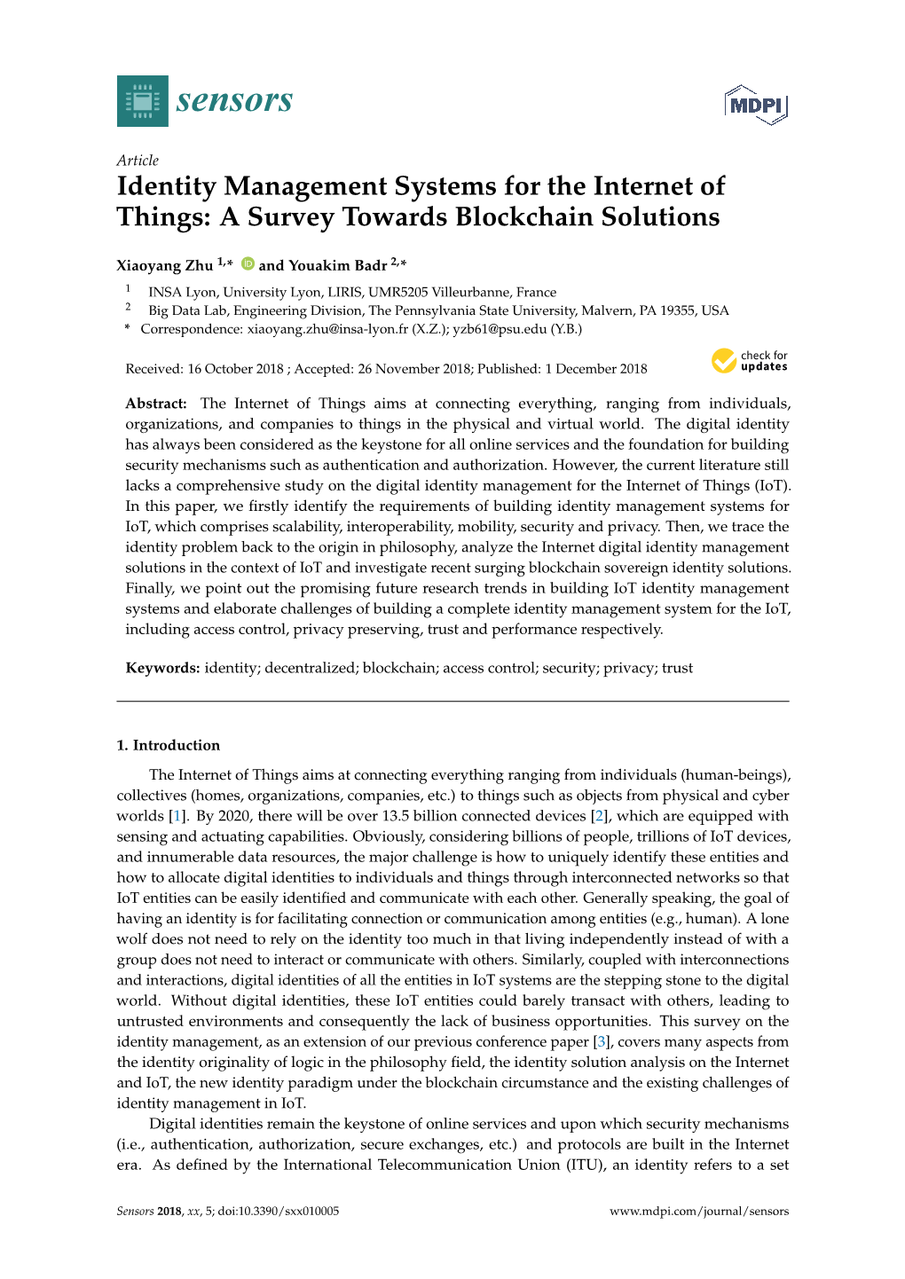 Identity Management Systems for the Internet of Things: a Survey Towards Blockchain Solutions