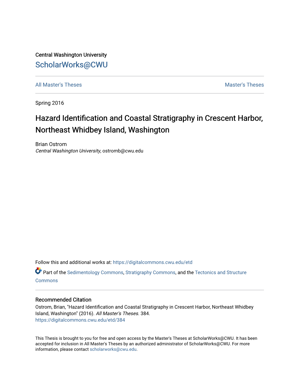 Hazard Identification and Coastal Stratigraphy in Crescent Harbor, Northeast Whidbey Island, Washington