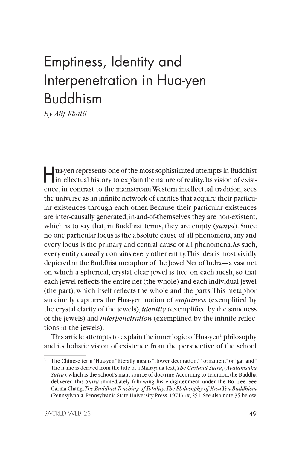 Emptiness, Identity and Interpenetration in Hua-Yen Buddhism by Atif Khalil