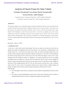 Analysis of Chassis Frame for Solar Vehicle