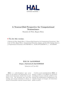 A Neuron-Glial Perspective for Computational Neuroscience Maurizio De Pittà, Hugues Berry