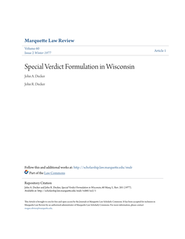 Special Verdict Formulation in Wisconsin John A