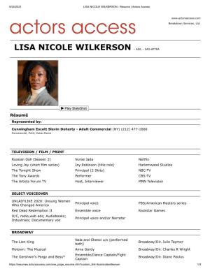 LISA NICOLE WILKERSON - Resume | Actors Access