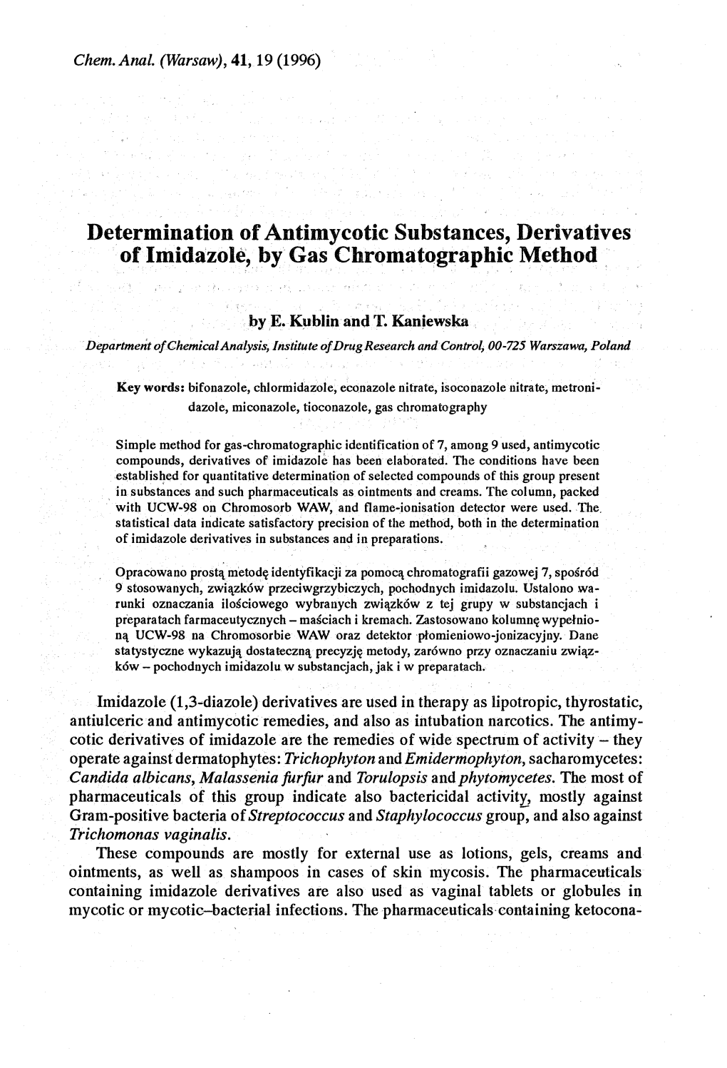 Determination of Antimycotic Substances, Derivatives