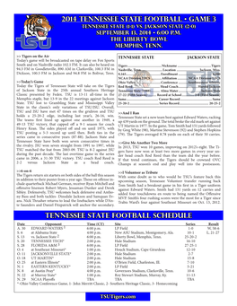 TENNESSEE STATE FOOTBALL Schedule Date Opponent Time (CT) Site Series Result A