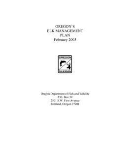 OREGON's ELK MANAGEMENT PLAN February 2003