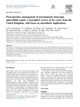 Peri-Operative Management of Percutaneous Fetoscopic Spina