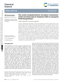 The Nickel-Sirohydrochlorin Formation Mechanism of the Ancestral Class II Chelatase Cfba in Coenzyme Cite This: Chem