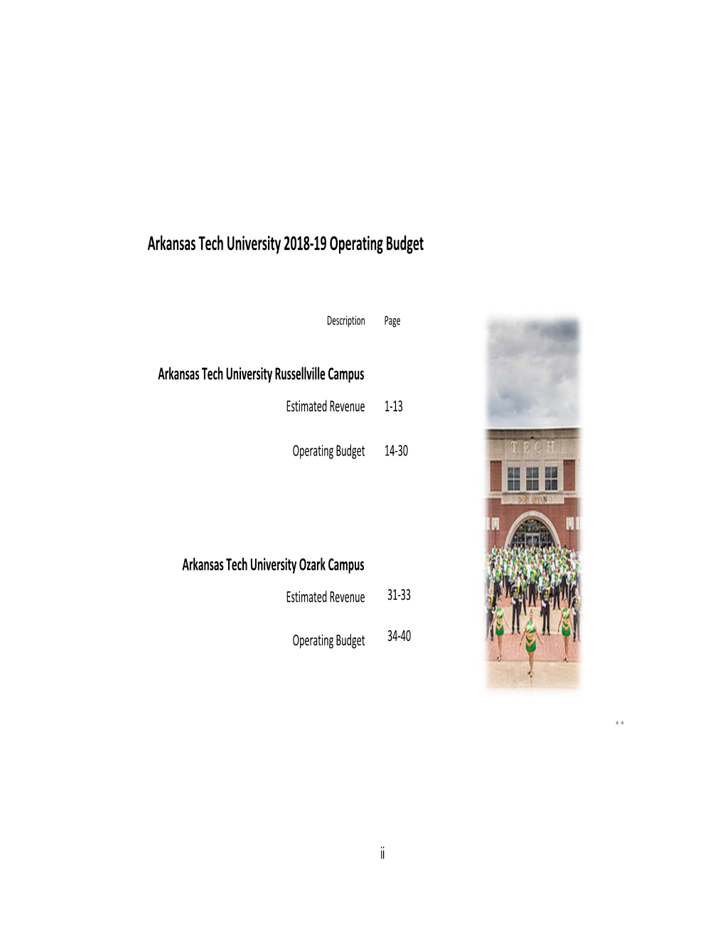 Arkansas Tech University 2018-19 Operating Budget