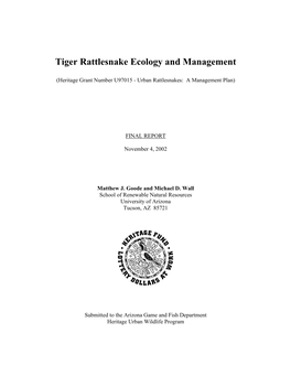 Tiger Rattlesnake Ecology and Management