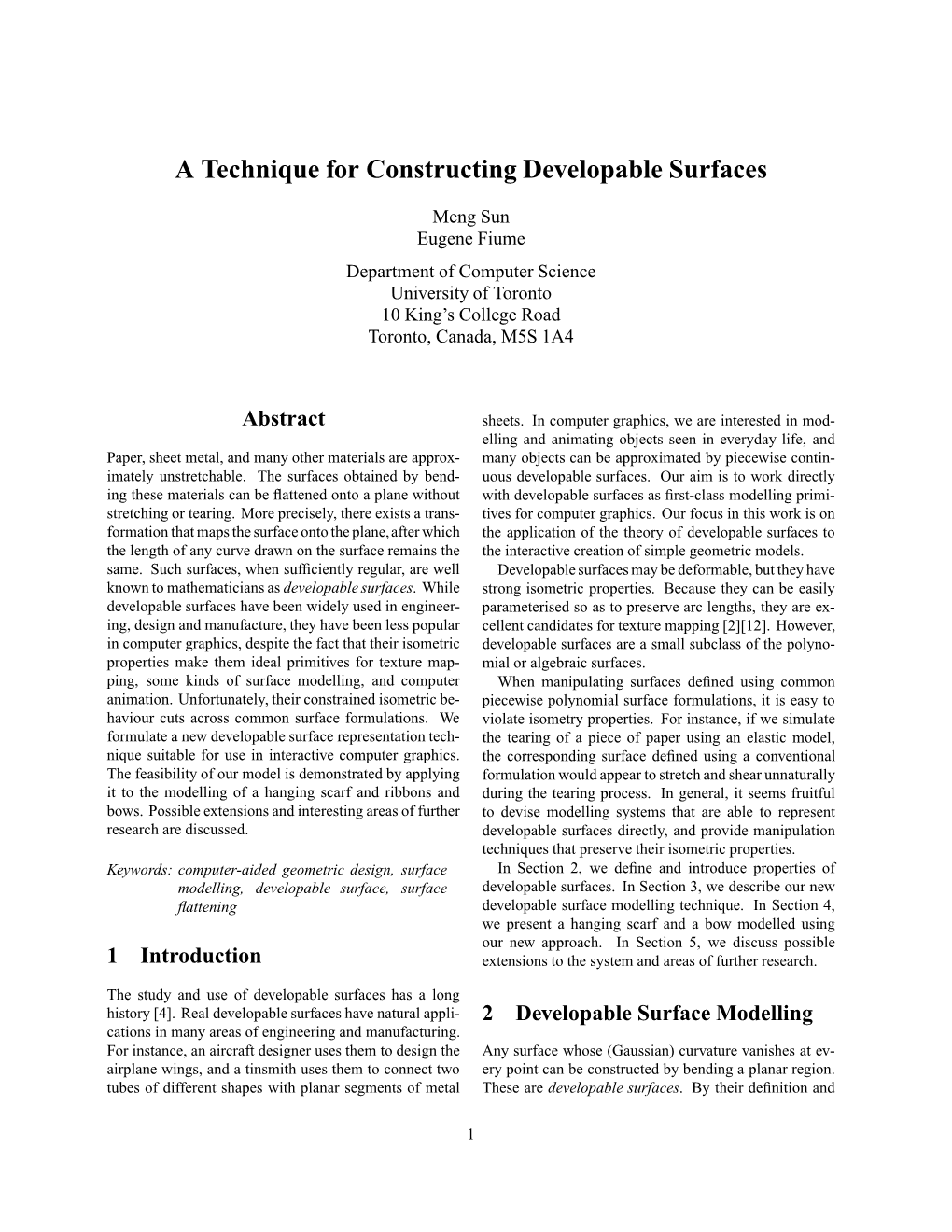 A Technique for Constructing Developable Surfaces