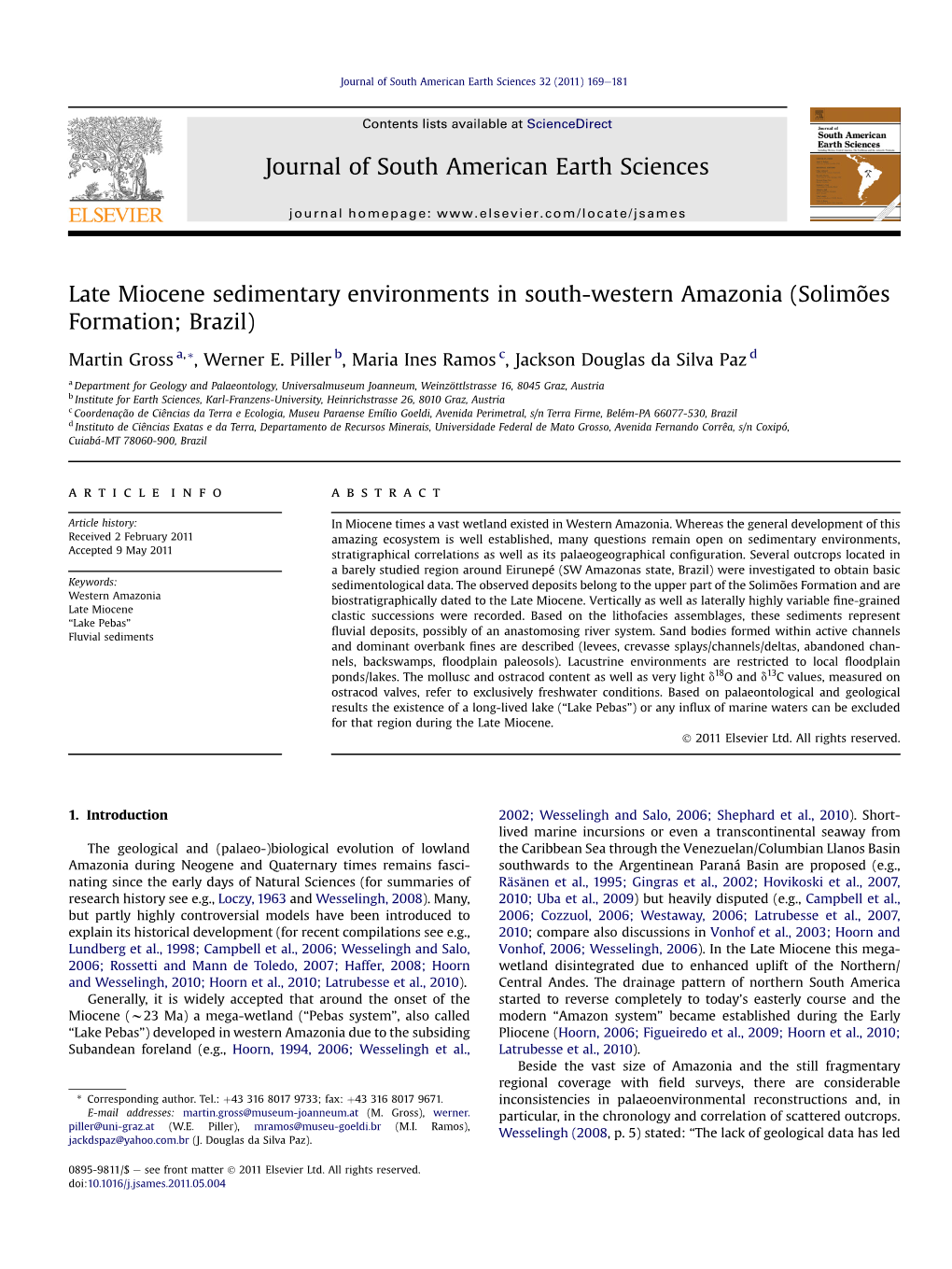 Late Miocene Sedimentary Environments in South-Western Amazonia (Solimões Formation; Brazil)