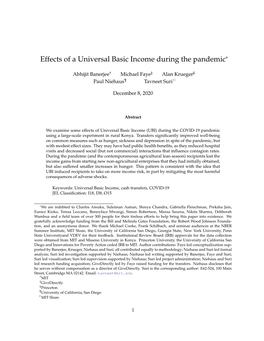 Effects of a Universal Basic Income During the Pandemic*