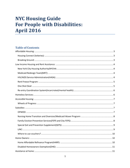 NYC Housing Guide for People with Disabilities: April 2016