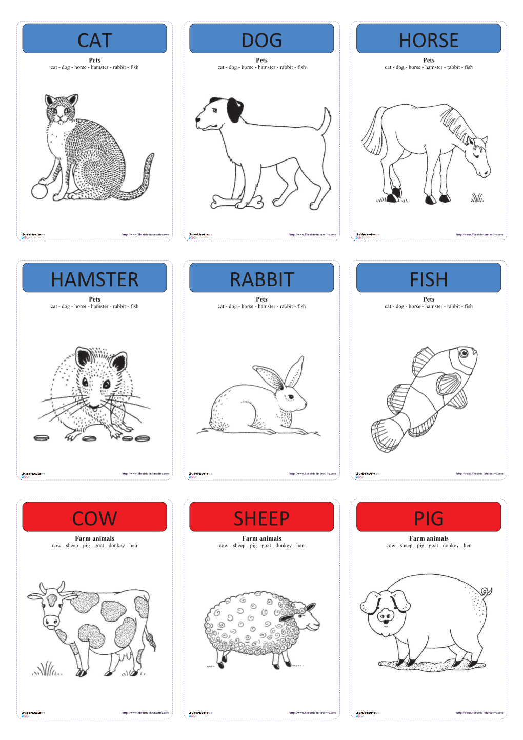 Cat Dog Horse Hamster Rabbit Fish Cow Sheep