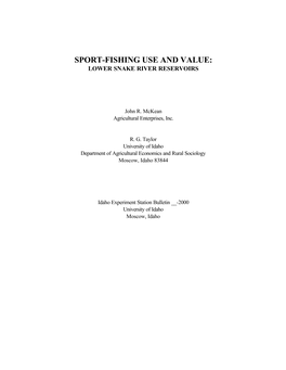 Sport-Fishing Use and Value: Lower Snake River Reservoirs