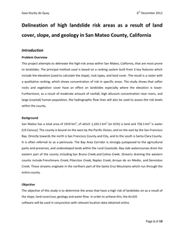 Delineation of High Landslide Risk Areas As a Result of Land Cover, Slope, and Geology in San Mateo County, California