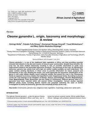Cleome Gynandra L. Origin, Taxonomy and Morphology: a Review