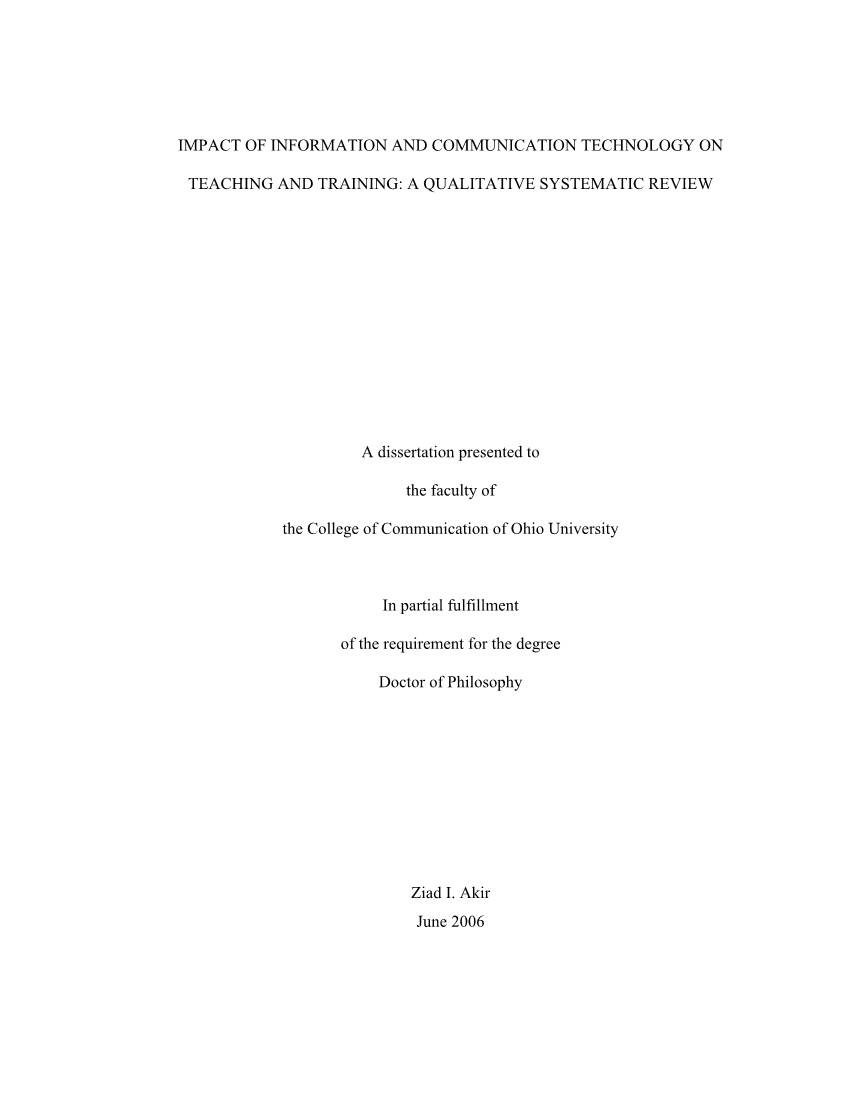 IMPACT of INFORMATION and COMMUNICATION TECHNOLOGY on TEACHING and TRAINING: a QUALITATIVE SYSTEMATIC REVIEW a Dissertation