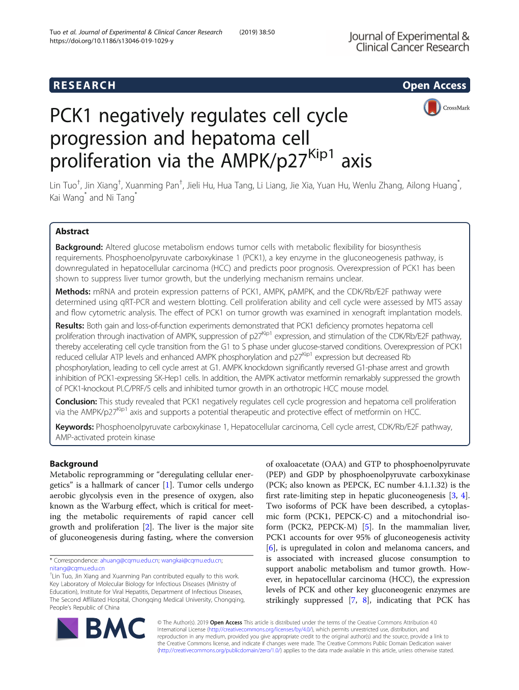 PCK1 Negatively Regulates Cell Cycle Progression and Hepatoma Cell