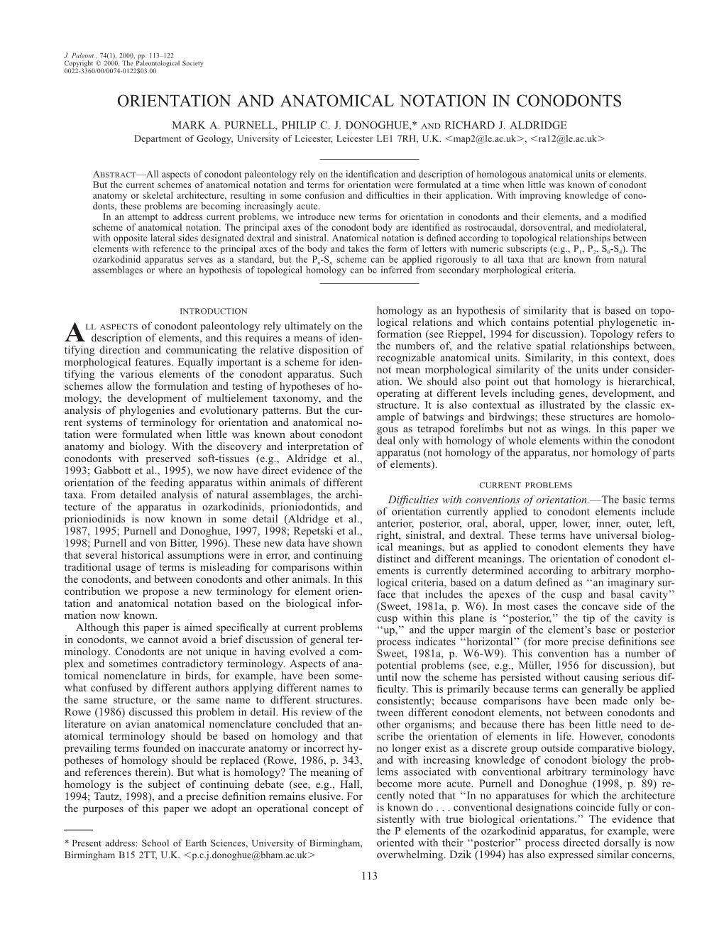 Orientation and Anatomical Notation in Conodonts