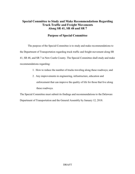 Special Committee to Study and Make Recommendations Regarding Truck Traffic and Freight Movements Along SR 41, SR 48 and SR 7