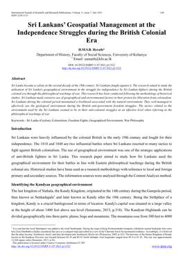 Sri Lankans' Geospatial Management at the Independence Struggles