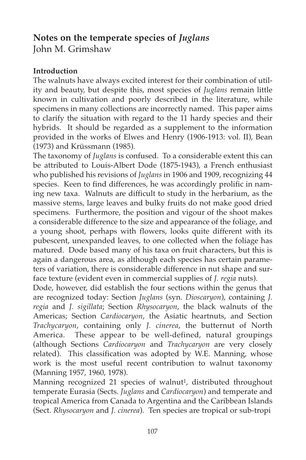Notes on the Temperate Species of Juglans John M. Grimshaw