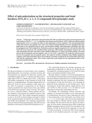 Effect of Spin Polarization on the Structural Properties and Bond Hardness of Fexb(X = 1, 2, 3) Compounds ﬁrst-Principles Study
