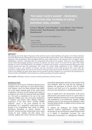 Resource, Protection and Tourism of Kafue National Park, Zambia