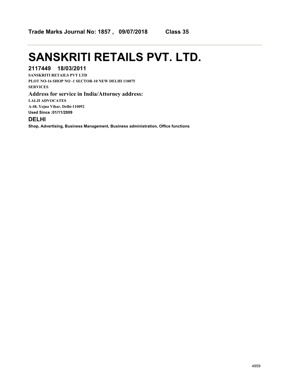 Sanskriti Retails Pvt. Ltd