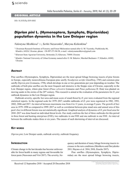 Diprion Pini L. (Hymenoptera, Symphyta, Diprionidae) Population Dynamics in the Low Dnieper Region