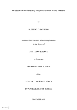 An Assessment of Water Quality Along Mukuvisi River, Harare, Zimbabwe