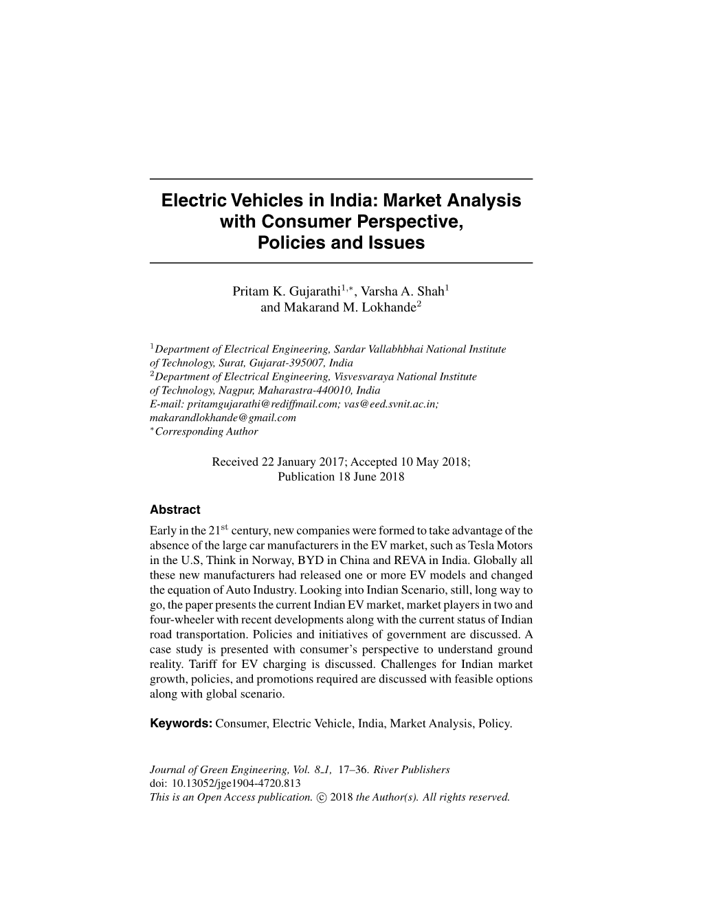 Electric Vehicles in India: Market Analysis with Consumer Perspective, Policies and Issues