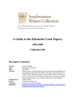 A Guide to the Elizabeth Crook Papers