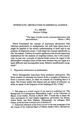 Hypostatic Abstraction in Empirical Science T.L. Short