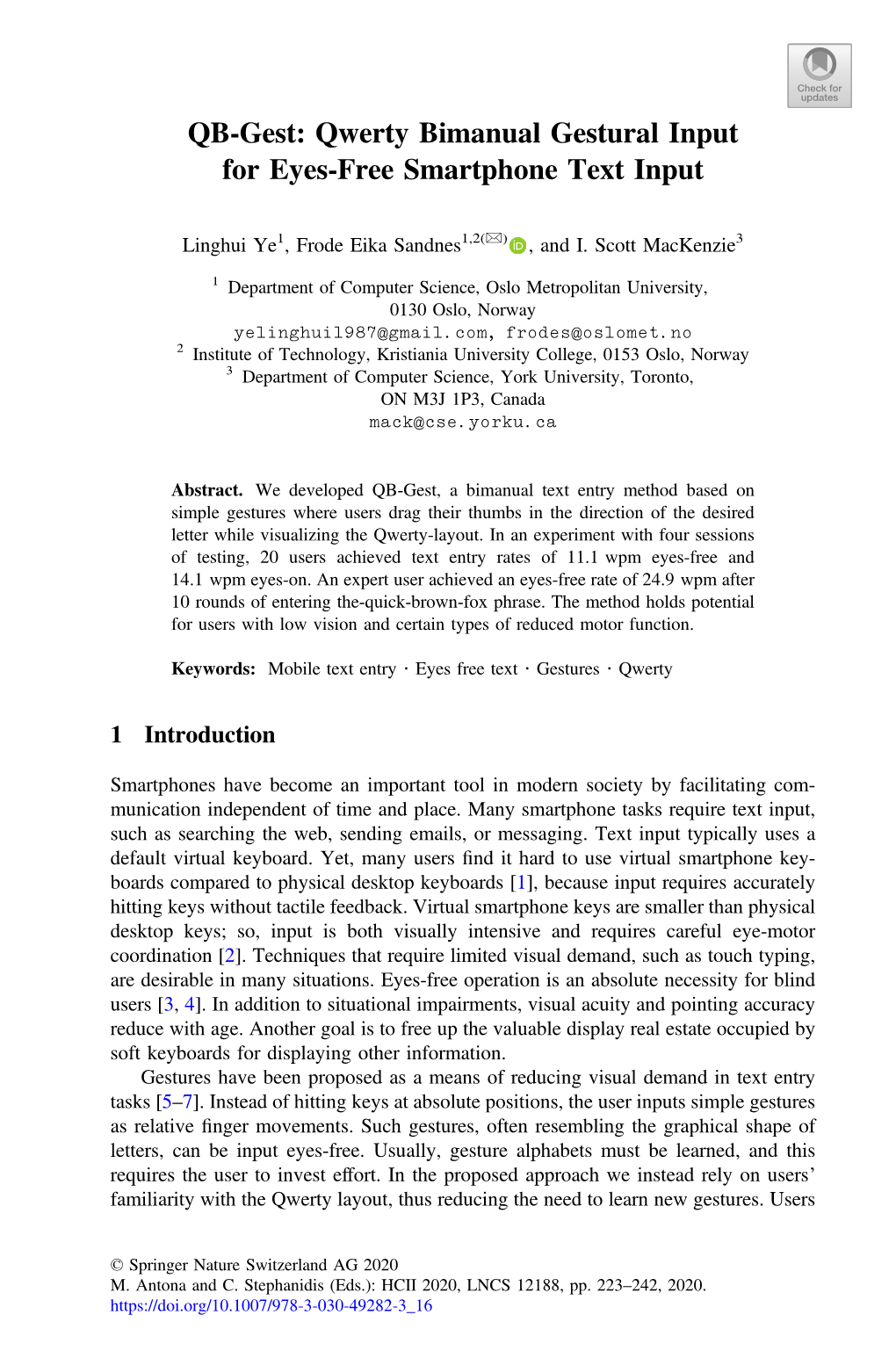 QB-Gest: Qwerty Bimanual Gestural Input for Eyes-Free Smartphone Text Input