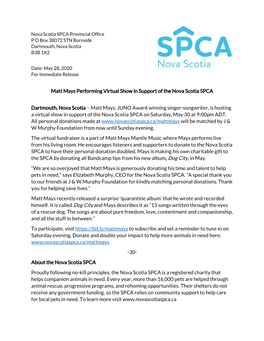 Matt Mays Performing Virtual Show in Support of the Nova Scotia SPCA