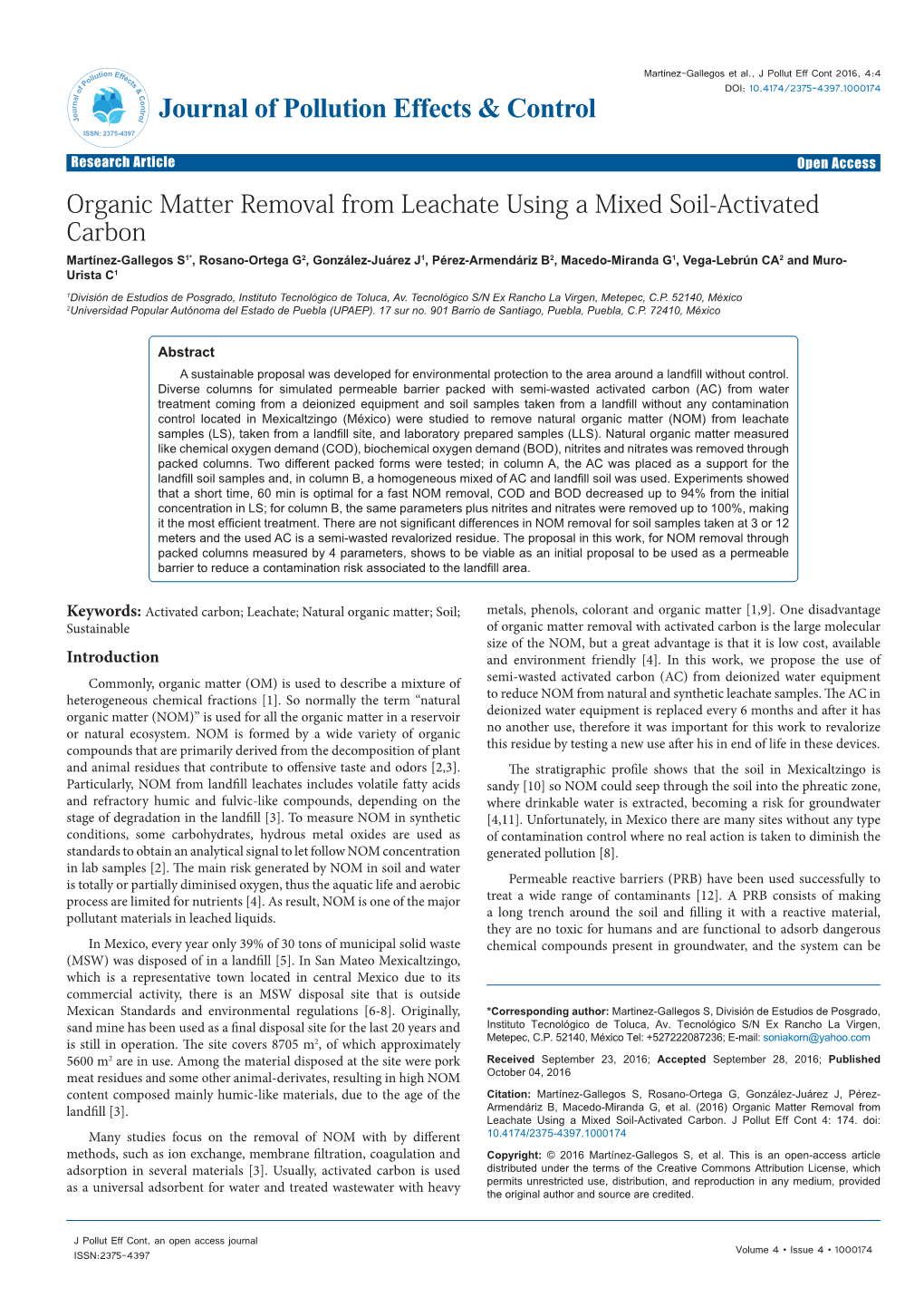 Organic Matter Removal from Leachate Using a Mixed Soil