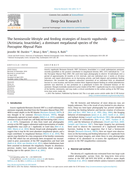 The Hemisessile Lifestyle and Feeding Strategies of Iosactis Vagabunda (Actiniaria, Iosactiidae), a Dominant Megafaunal Species of the Porcupine Abyssal Plain