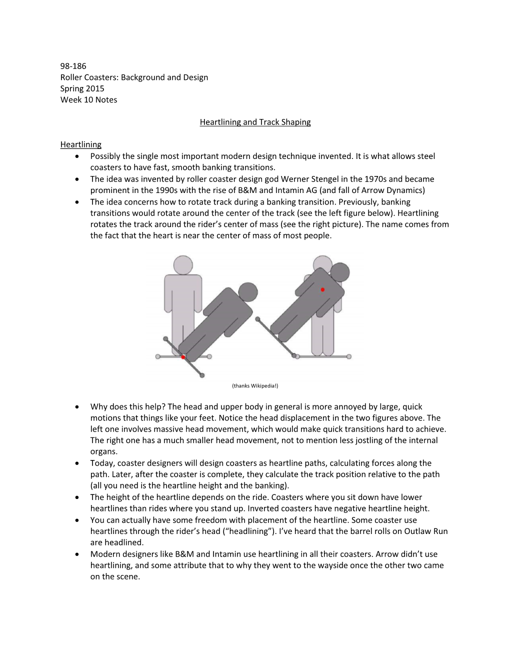 98-186 Roller Coasters: Background and Design Spring 2015 Week 10 Notes