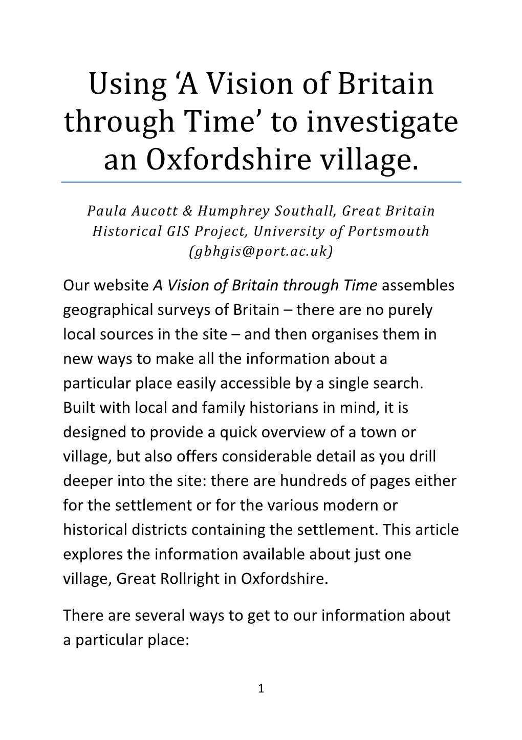 Oxfordshire FHS Article Revised